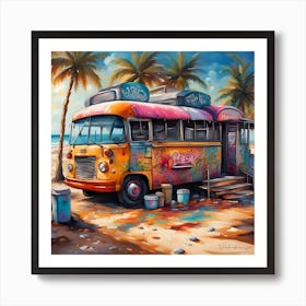 The Drive Thru Bus Adventure On The Sandy Shore Art Print