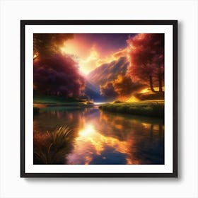 Sunset Over A River 2 Art Print