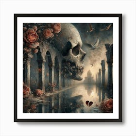 'Skull And Roses' Art Print