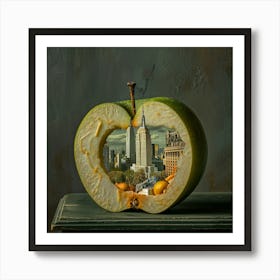 The Big Apple in the Style of Magritte. Surreal Cityscape. Art Print