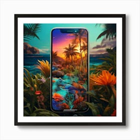 Firefly Smartphone, Creature, Morphic, Colorful, Tropical, Aquatic, Style, Water, Beach, Sunrise, Pa (2) Art Print