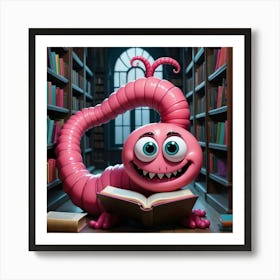 Pink Worm Reading A Book 3 Art Print