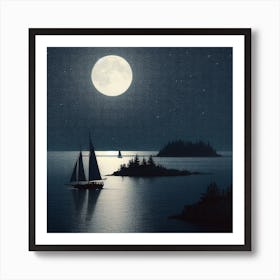 Sailboats At Night 1 Art Print