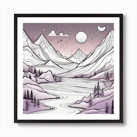 Mountains At Night Minimalistic line art Art Print