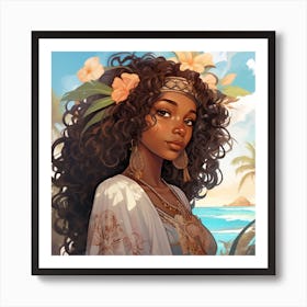 African Girl With Flowers Art Print