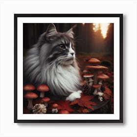 Grey-white maine coon cat 2 Art Print