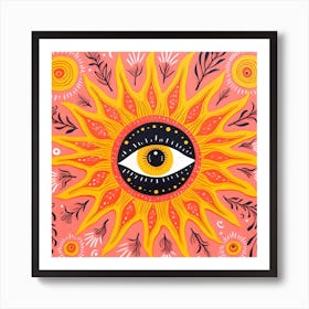 Risograph Style Vibrant Modern Sun With Eye Print 2 Art Print