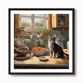 Cat In The Kitchen 1 Art Print