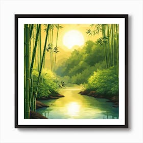 A Stream In A Bamboo Forest At Sun Rise Square Composition 322 Art Print