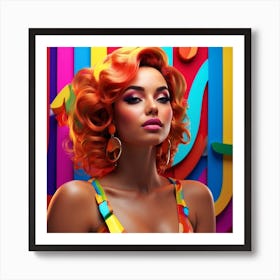 Colorful Woman With Colorful Hair And Colorful Background Art Print