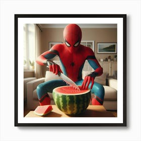 Spider-Man enjoy watermelon Art Print