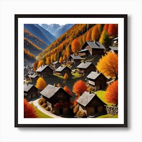 Autumn Village In The Alps 1 Art Print