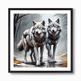 Two Wolves In The Woods Art Print