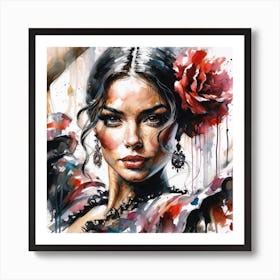 Watercolor Flamenco Dancer #2 Art Print