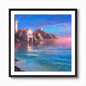 Lighthouse At Sunset Art Print