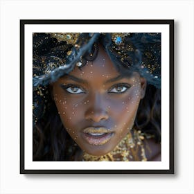Black Woman With Gold Makeup 1 Art Print