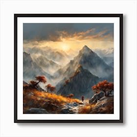 Chinese Mountains Landscape Painting (1) Art Print