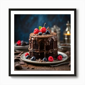 Chocolate Cake With Berries Art Print