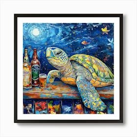 Sea Turtle At The Beach Bar 1 Art Print