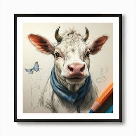 Cow With A Scarf Art Print