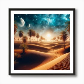 Desert Landscape With Palm Trees Art Print