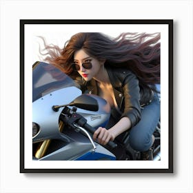 Asian Girl On A Motorcycle Art Print