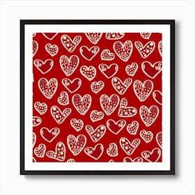 Hearts On A Red Background Vector Seamless Pattern Of Hearts With Valentine S Day Art Print