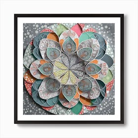 Firefly Beautiful Modern Intricate Floral Yin And Yang Japanese Mosaic Mandala Pattern In Gray, And (4) Art Print
