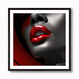 Scarlet Lips - Black And Red Lips Art Print