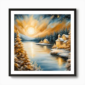 Winter Night By The Lake Art Print