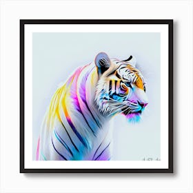 Bright Painting of a Beautifully Color Designed White Tiger Art Print