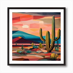 Cactus At Sunset Art Print