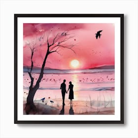 Couple At Sunset Art Print