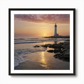 Sunset At The Lighthouse Poster