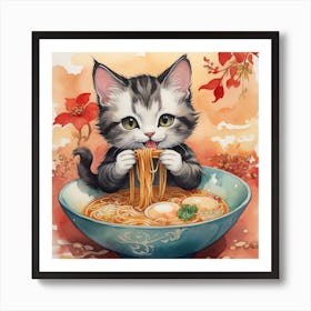 Cat In A Bowl Of Noodles Art Print