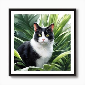 Black And White Cat In The Jungle Art Print