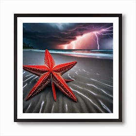 Lightning Over Starfish beach Art Print