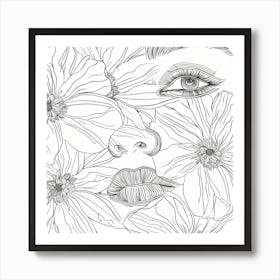 Coloring Page Of A Woman With Flowers Art Print