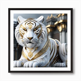 White Tiger Statue Art Print