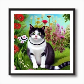 Pretty Cat In Garden Art Print