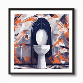 Drew Illustration Of Toilet On Chair In Bright Colors, Vector Ilustracije, In The Style Of Dark Navy Art Print