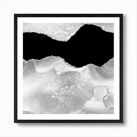 White & Silver Glitter Agate Texture 02 Art Print