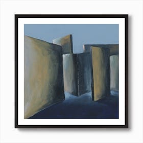 Labyrinth painting blue beige grey square modern abstract contemporary art artwork mystery Art Print