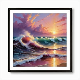 Sunset At The Beach paintings art print 3 Art Print