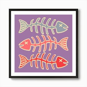 FISH BONES Pop Art Seafood in Vintage Retro Lavender Pink Red on Purple Kitchen Food Art Print