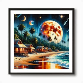 Moonlight At The Beach Art Print