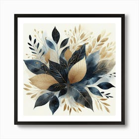 Blue And Gold Leaves Canvas Print Art Print