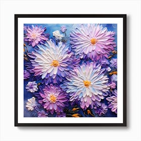 Flowers On A Blue Background 2 Art Print