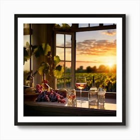 Watercolor Modern Bathroom Over Looking Wine Vinyard Sunset Studio Photography Complex Details Art Print