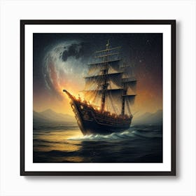 Ship At Night 1 Art Print